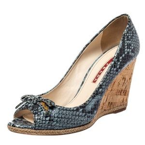 Prada Python Peep-toe Wedges